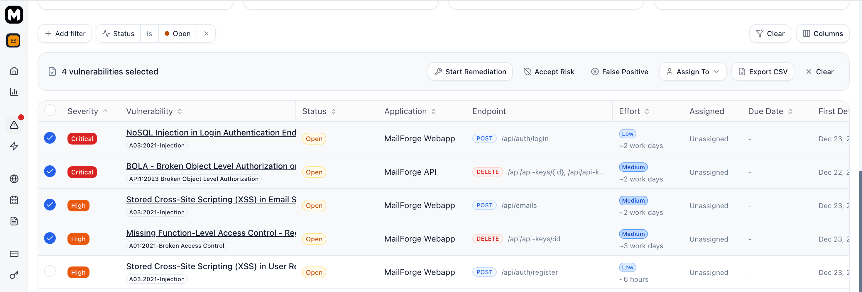 Screenshot: Bulk actions toolbar