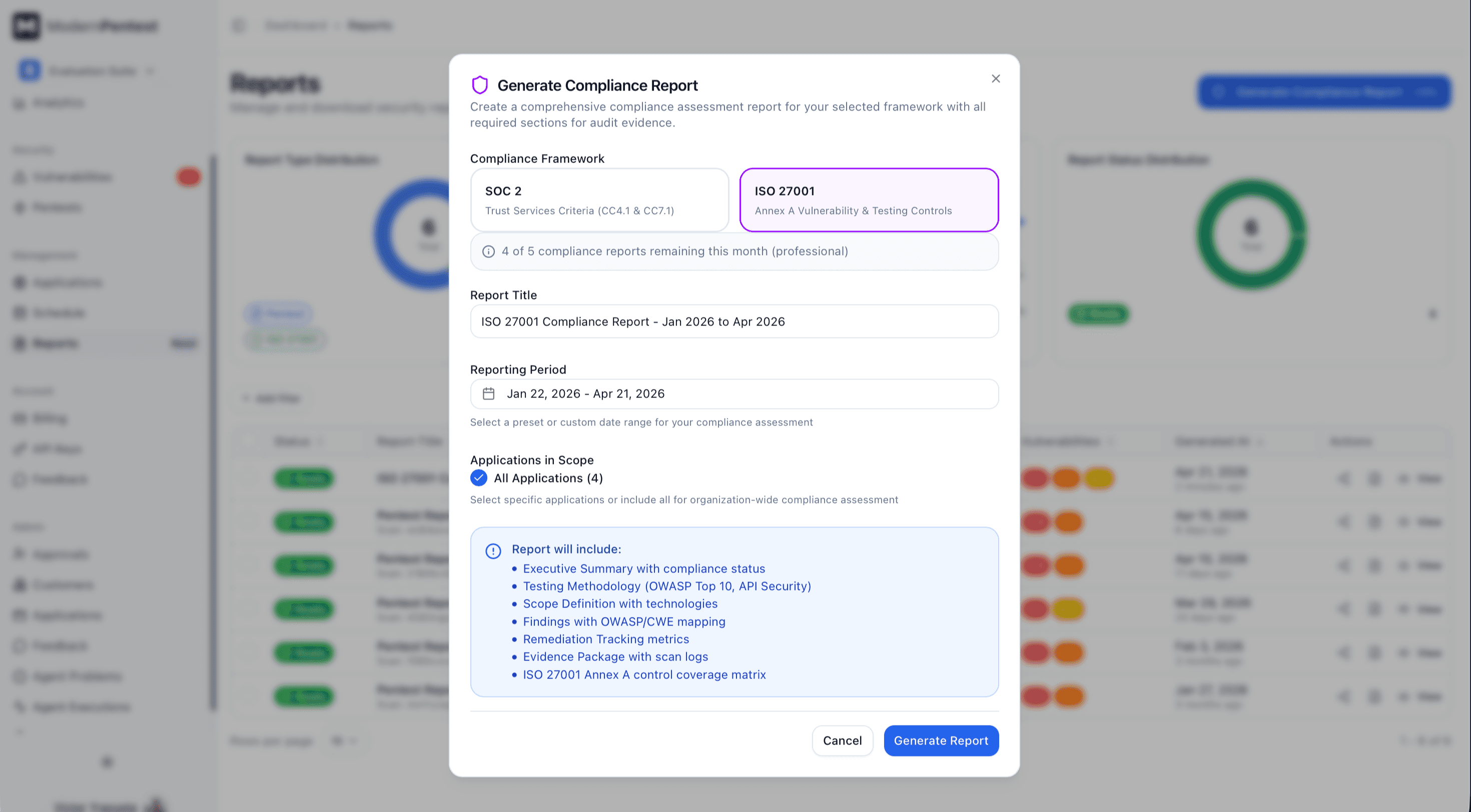 Screenshot: ISO 27001 report generation