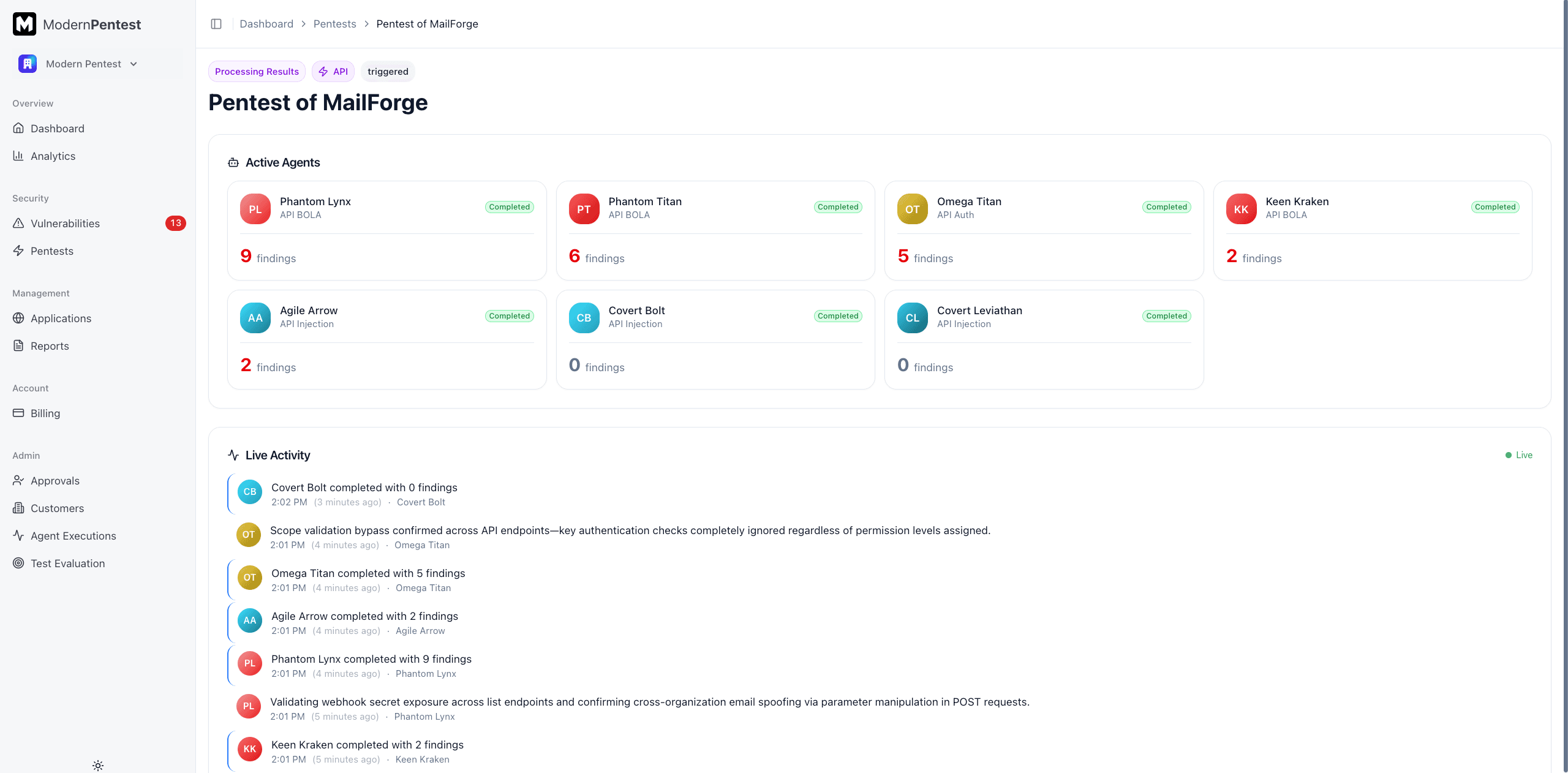 Screenshot: Pentest in progress
