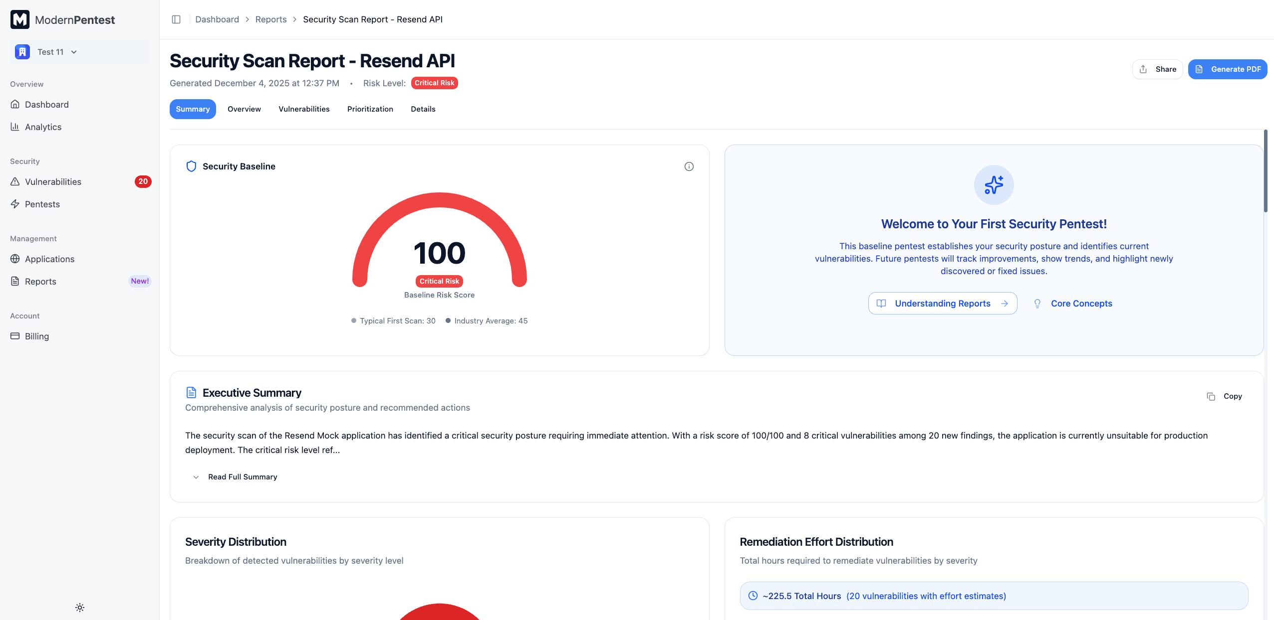 Screenshot: Report overview