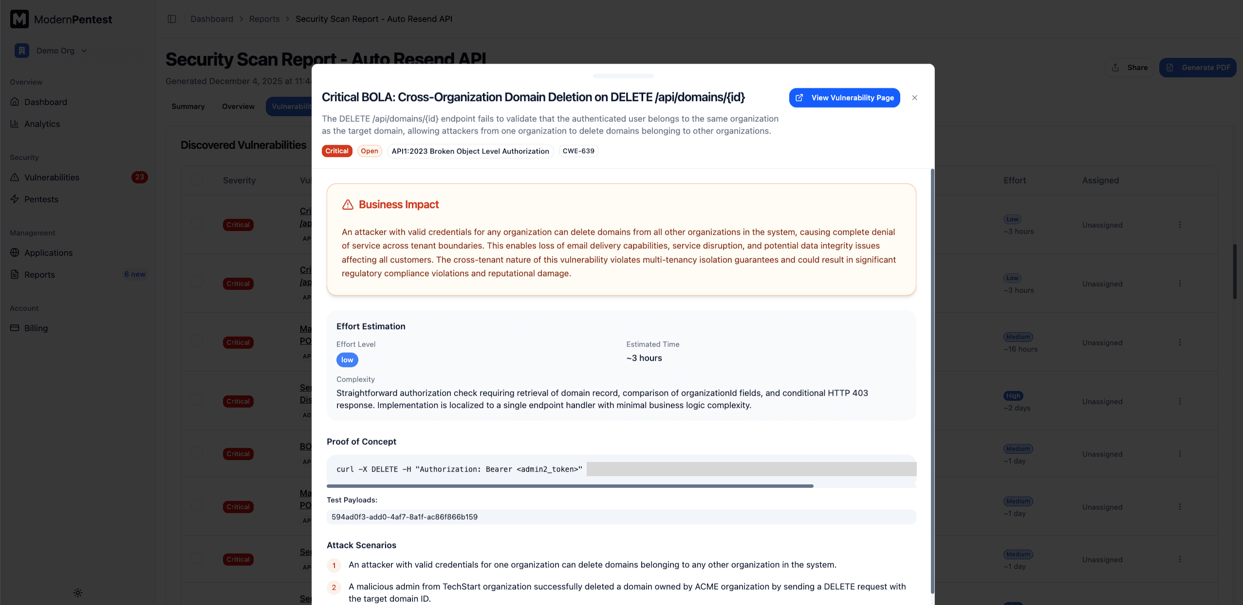 Screenshot: Report Vulnerability Drawer