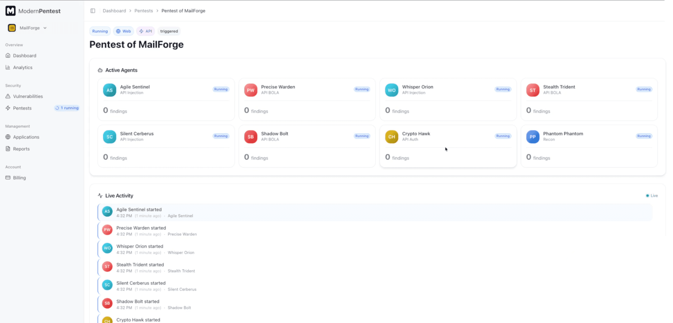 Screenshot: Running a pentest