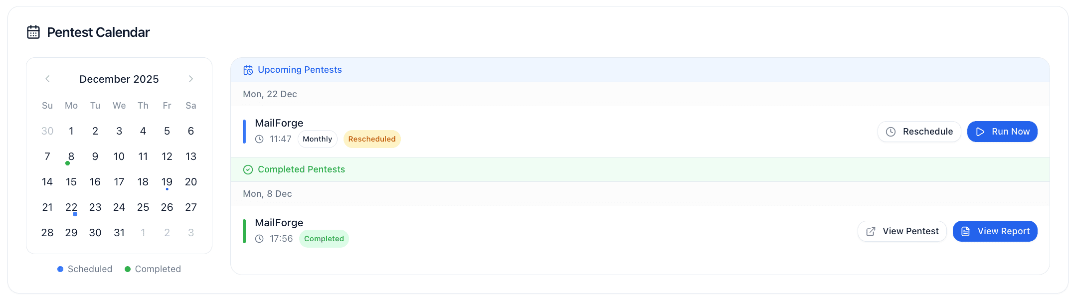 Screenshot: Schedule calendar view