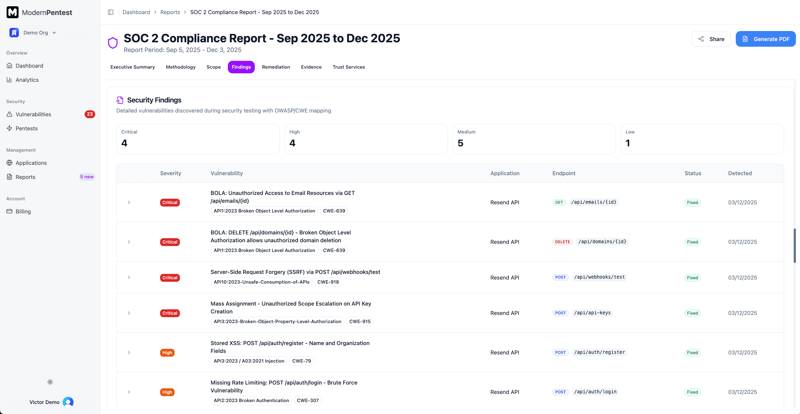 Security Findings section