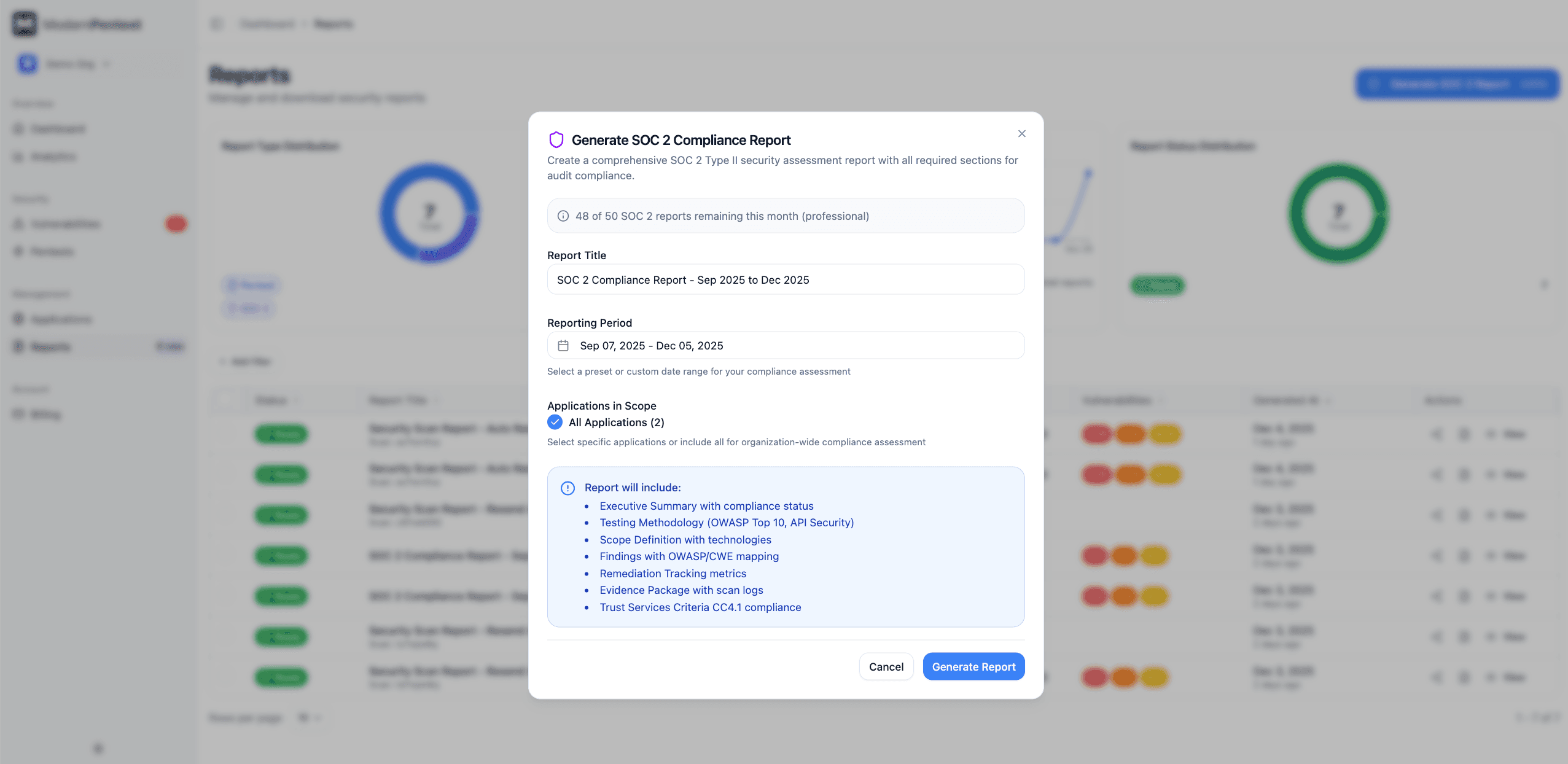 Screenshot: SOC 2 report generation