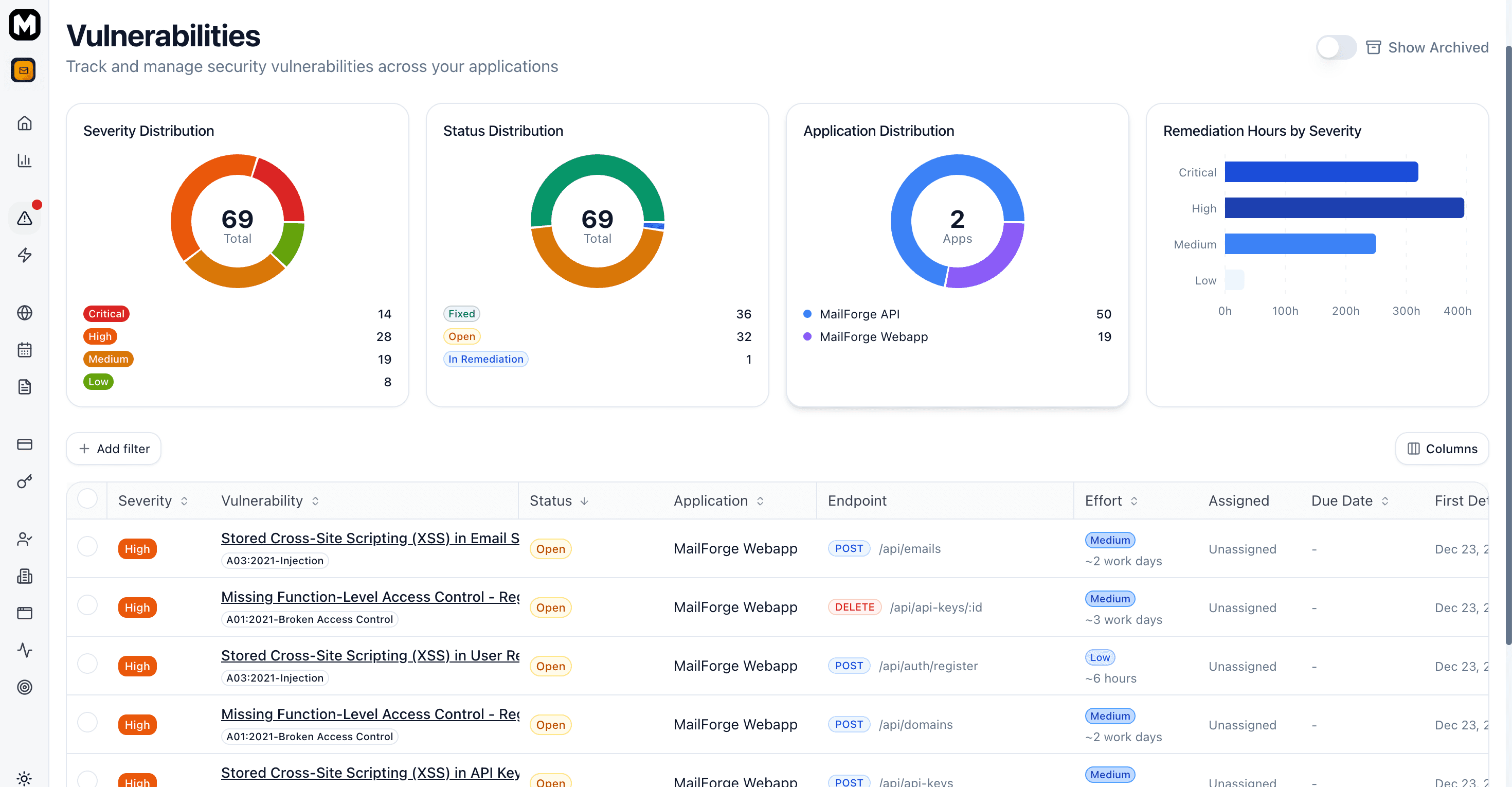 Screenshot: Vulnerability list page