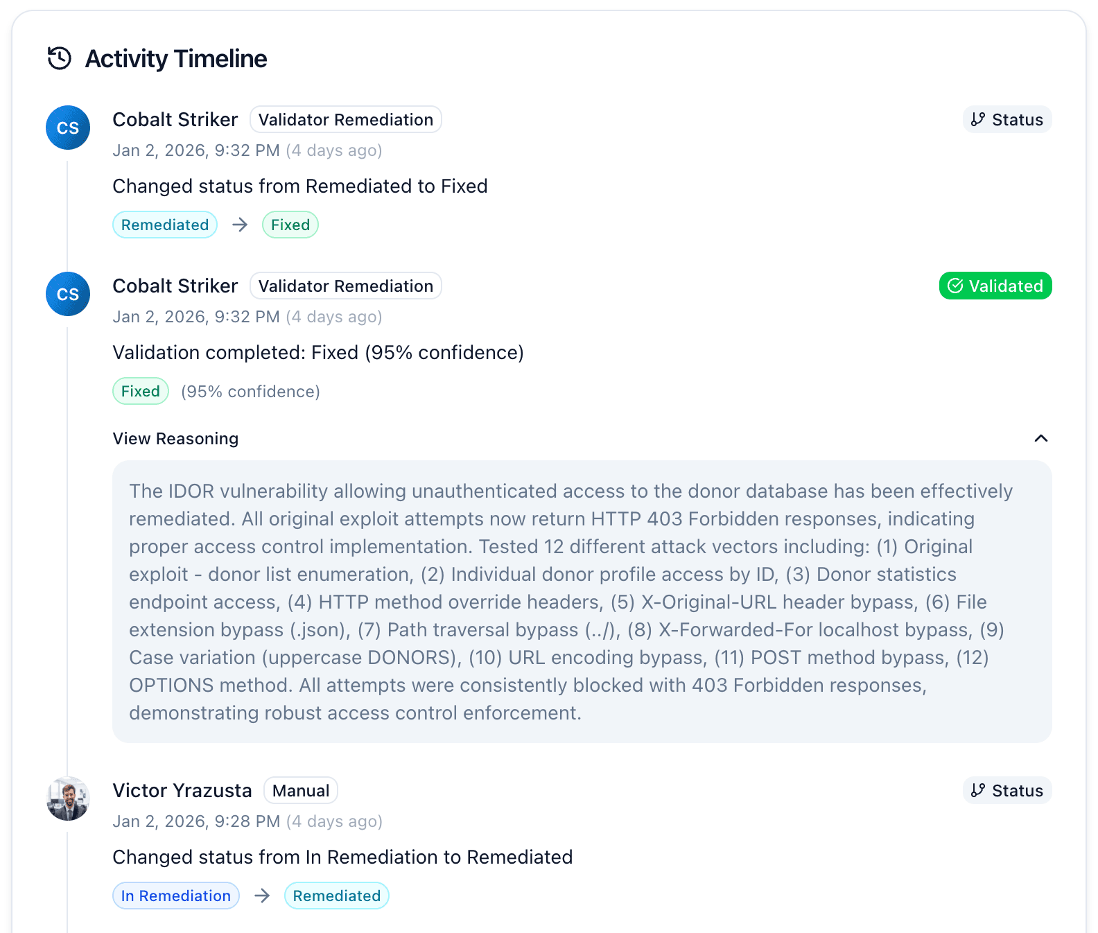 Screenshot: Verification status