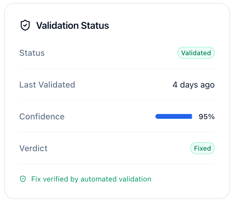 Screenshot: Verification status